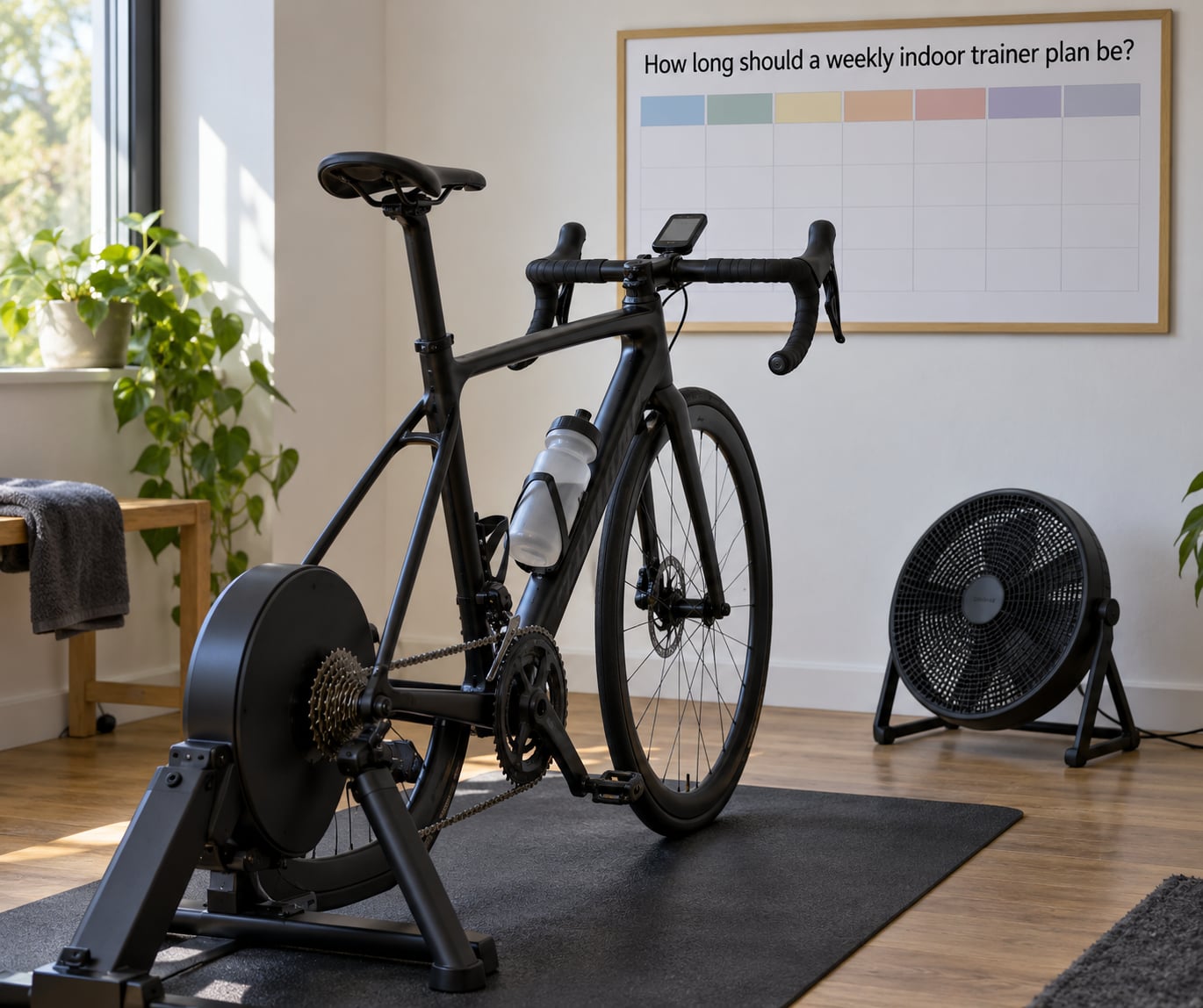 How long should a weekly indoor trainer plan be?