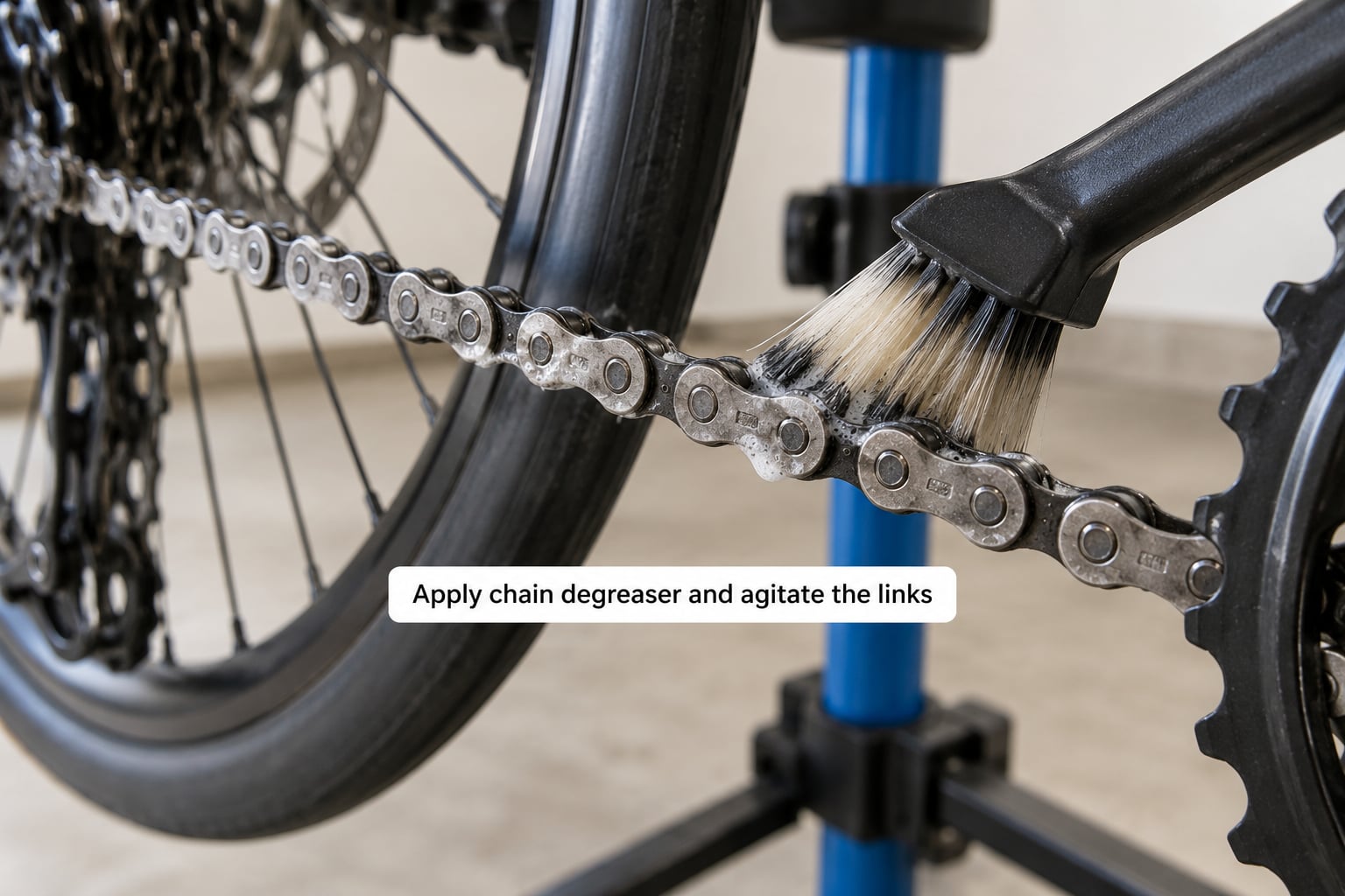 Apply chain degreaser and agitate the links