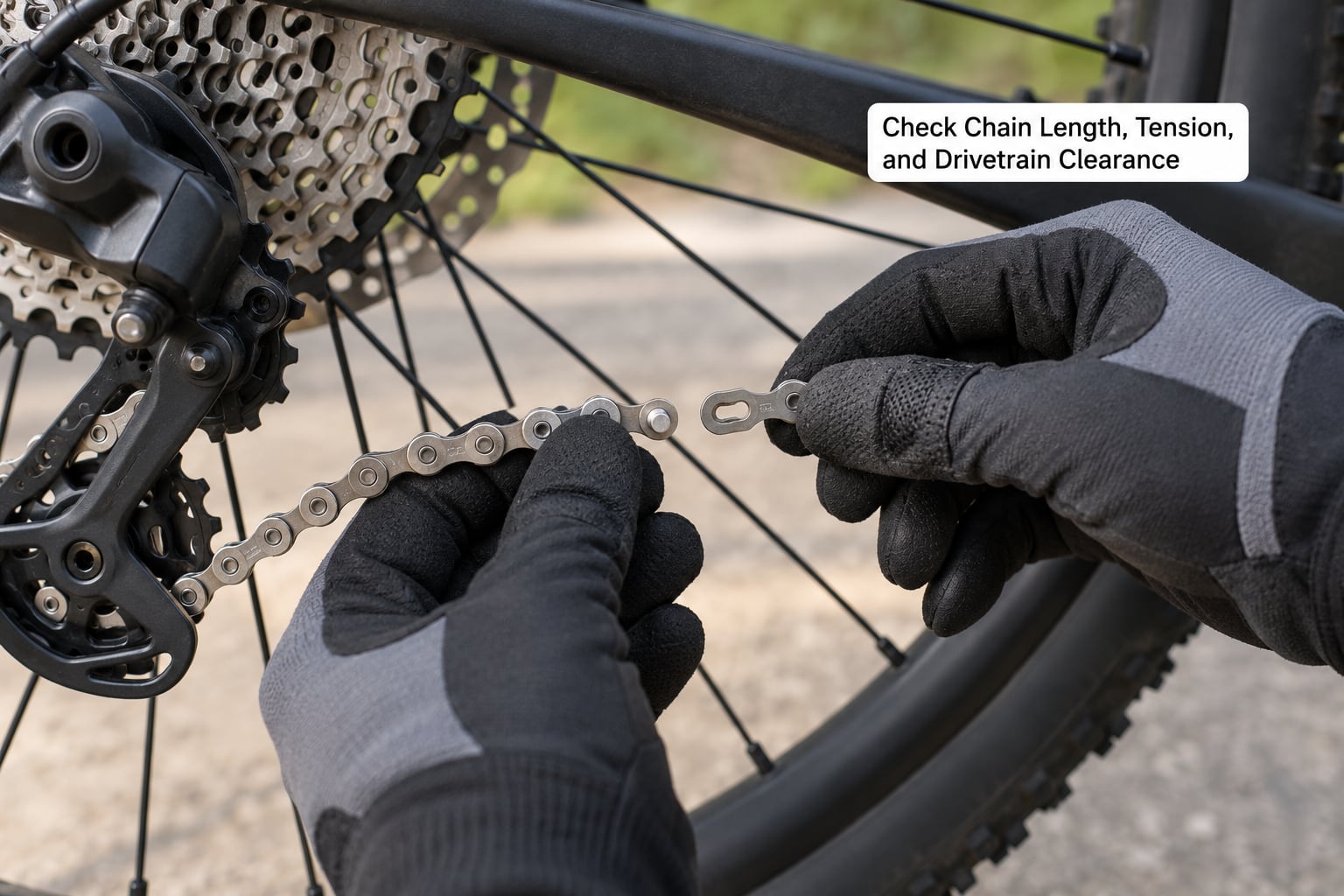 Check Chain Length, Tension, and Drivetrain Clearance
