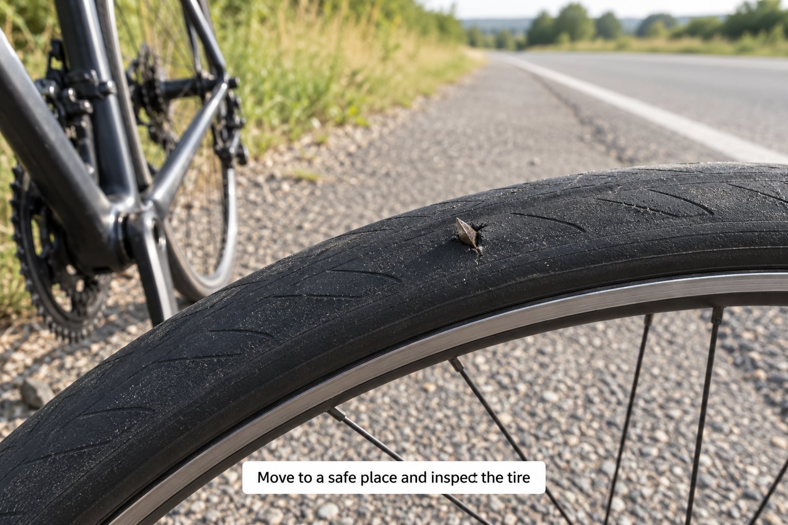 Move to a safe place and inspect the tire