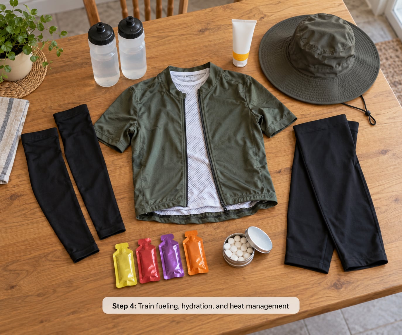 Step 4: Train fueling, hydration, and heat management